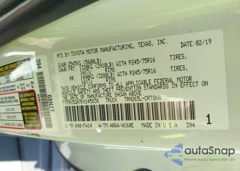 2019 Toyota Tacoma Sr z USA, uszkodzony, nr VIN 5TFRX5GN7KX145838